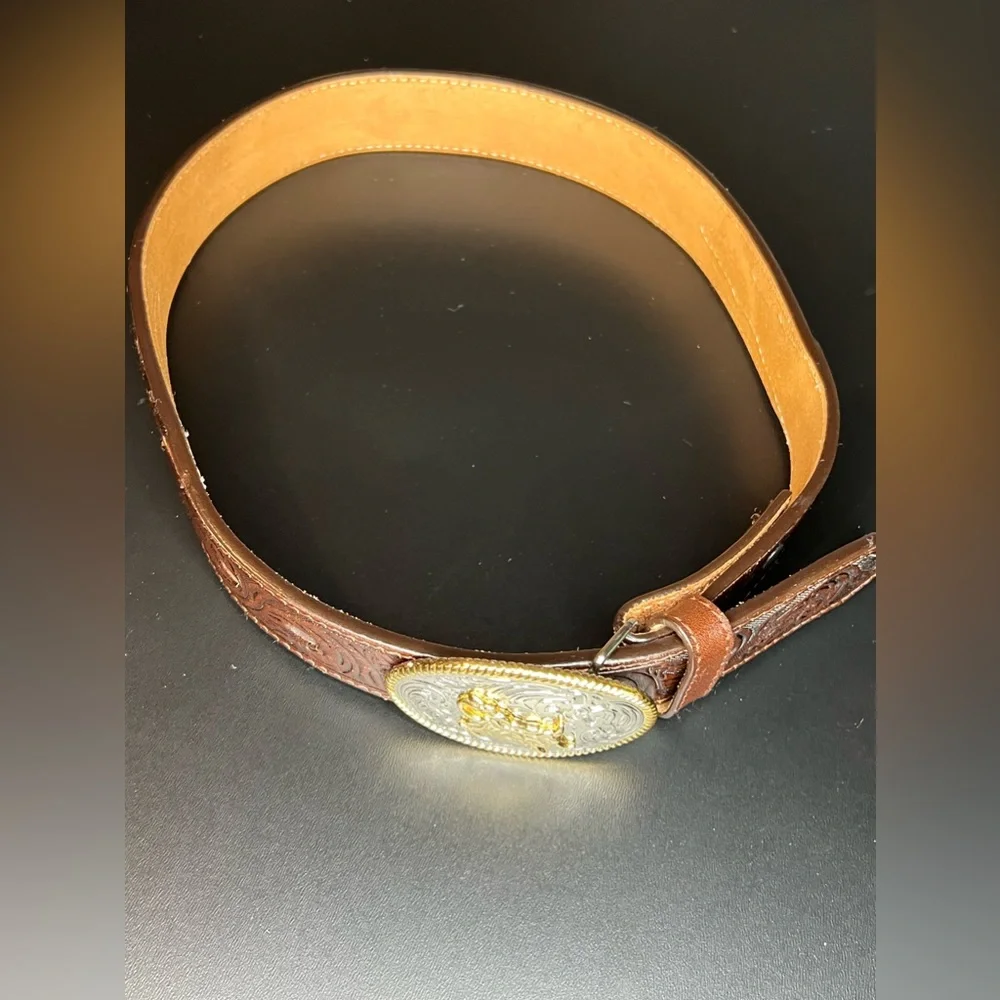 3D Brand 1.25″ Brown Kids’ Western Genuine Leather Belt Bullrider Buckle GUC